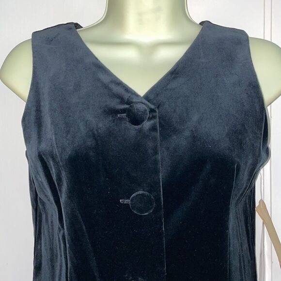 NWT Vtg 80s Maggie Breen black velvet fitted midi dress that buttons up front - Picture 2 of 12